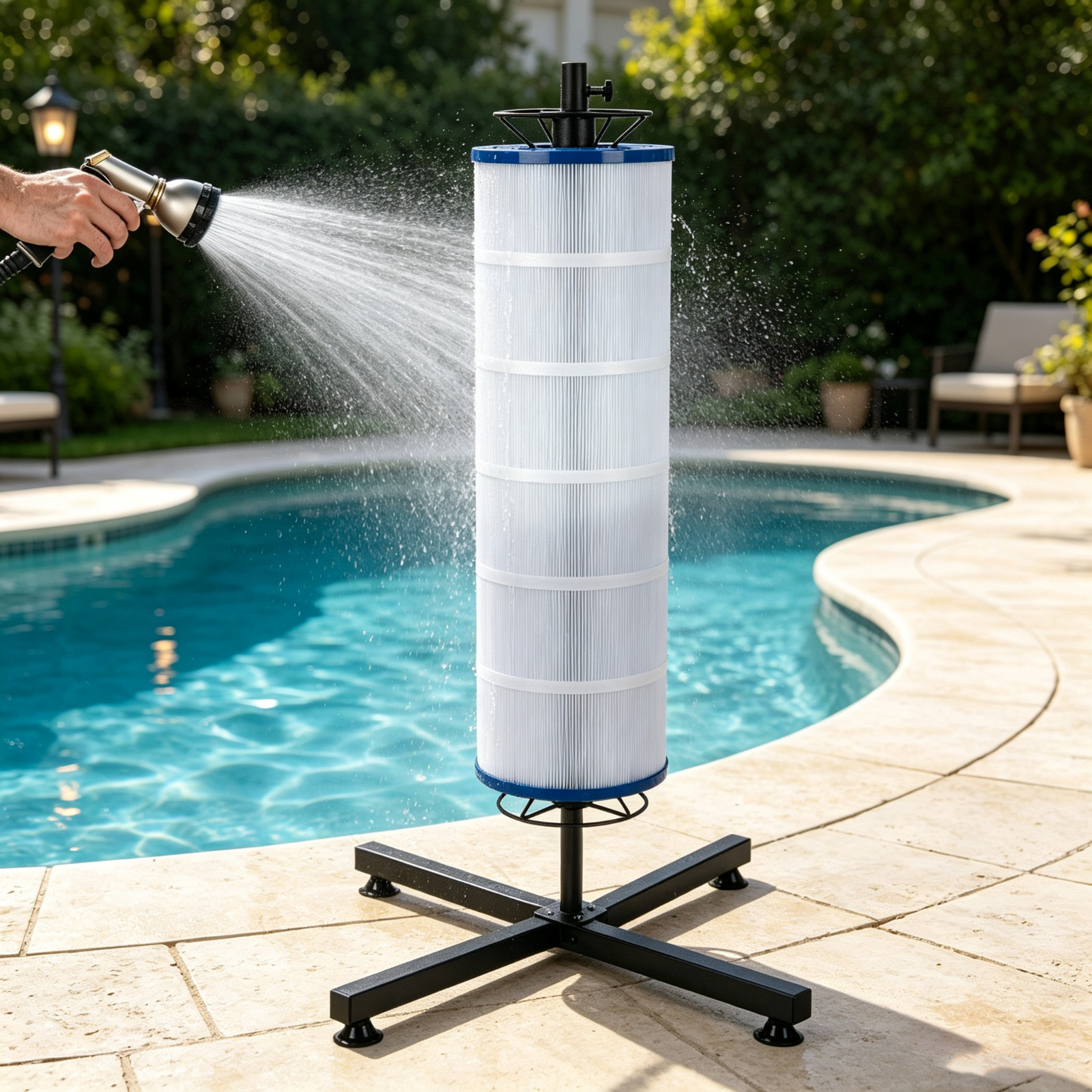 Vertical Pool Filter Cleaner Stand Tool with Nozzle for 3″,4″, 6″ Pools Filter
