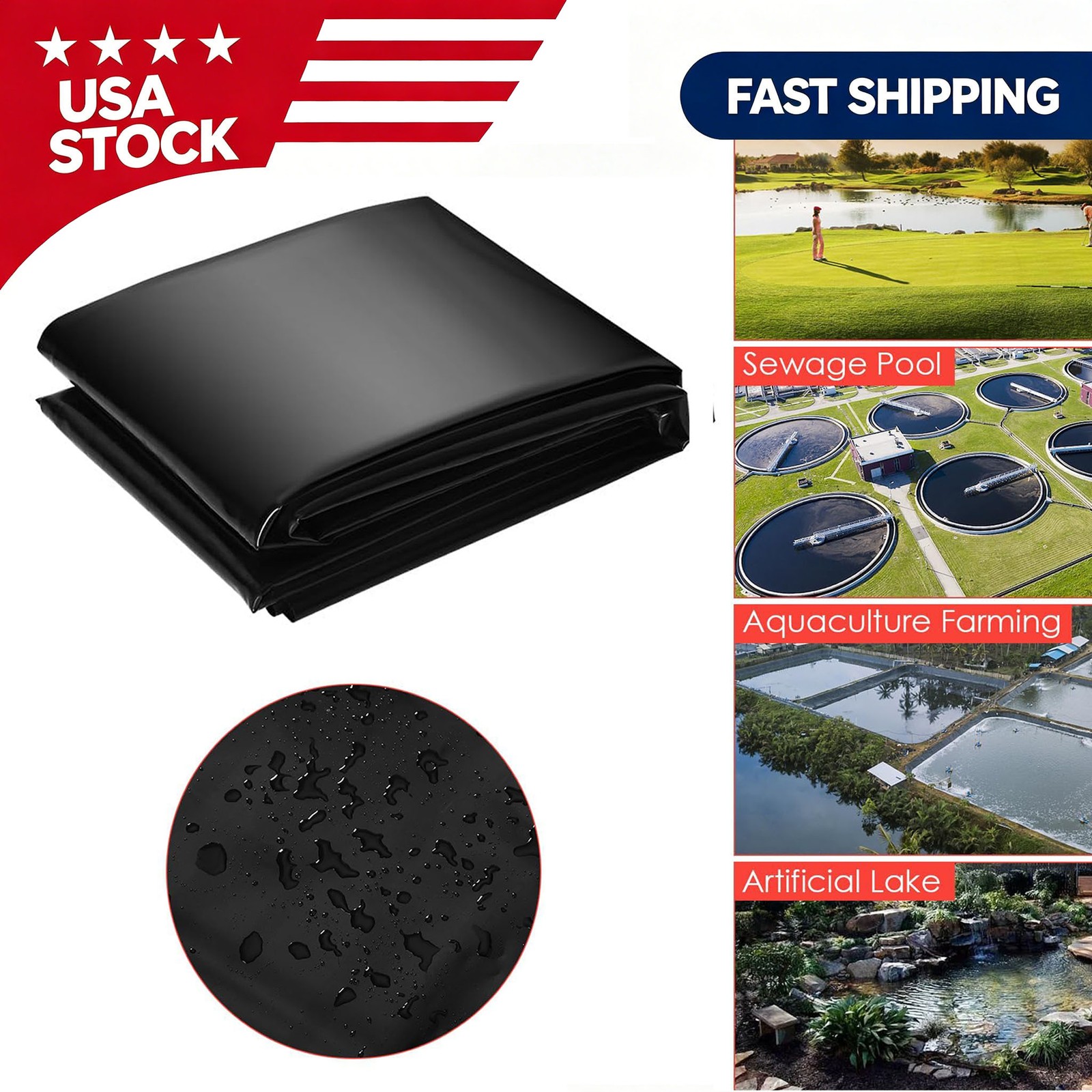 UV Resistant Pond Liner 10 x 10 FT 45 Mil EPDM Material For Fountain Heavy-Duty