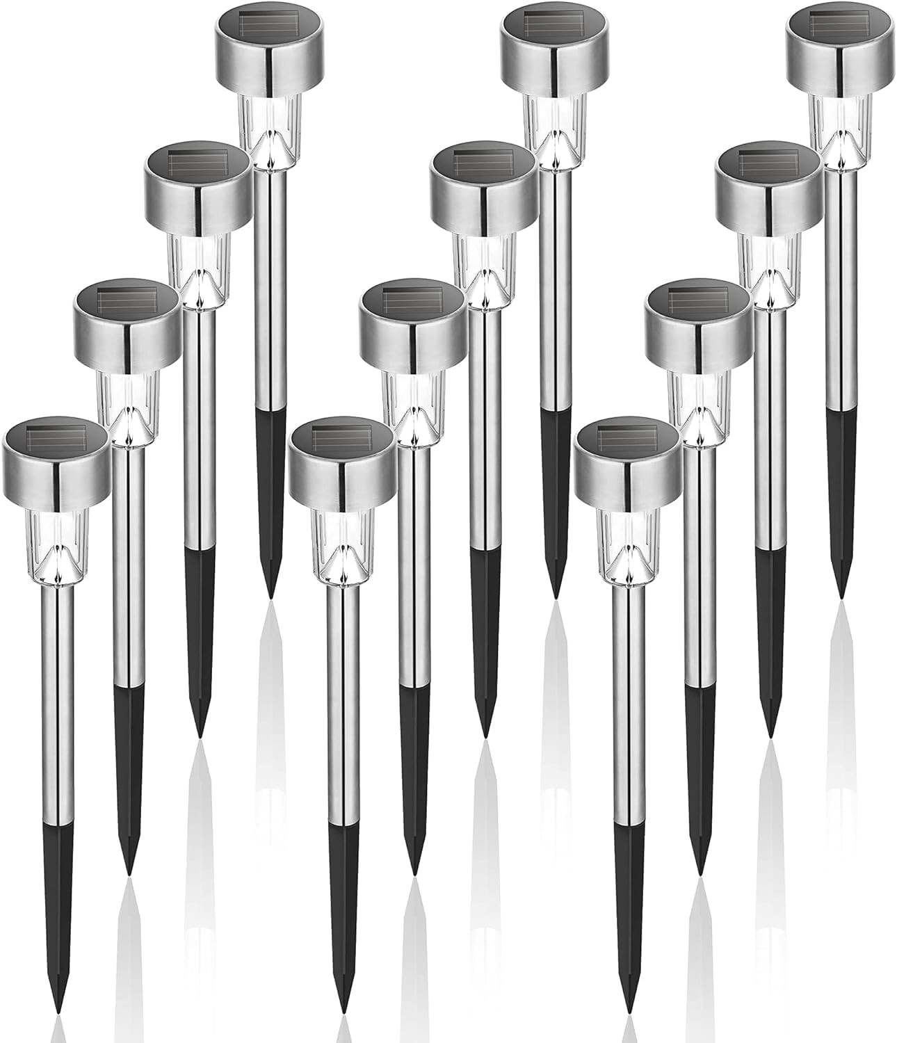 GIGALUMI Solar Lights Outdoor Waterproof 12 Pack Stainless Steel Cold White