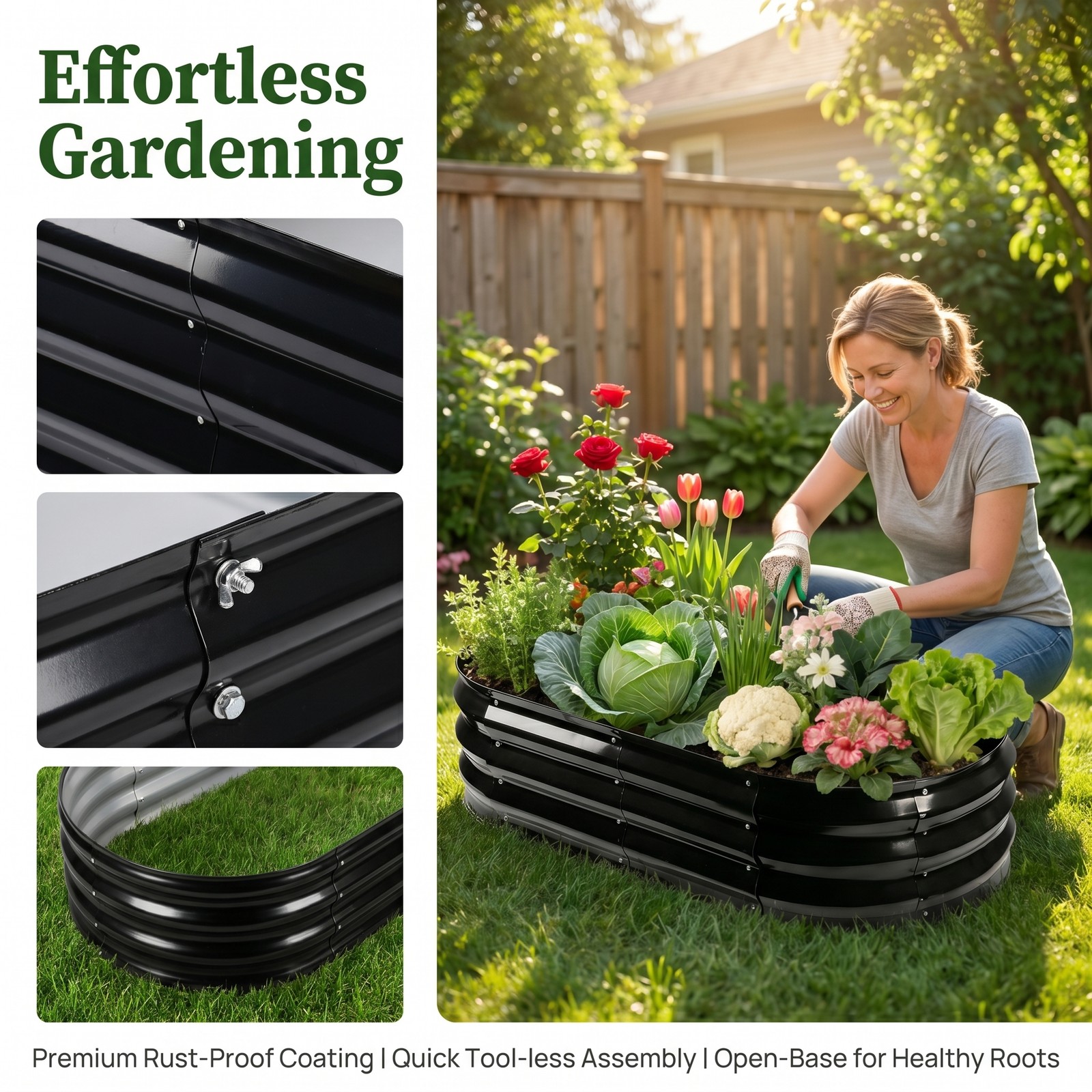 1 Pack Galvanized Raised Garden Bed Kit Oval Metal Planter Boxes Outdoor