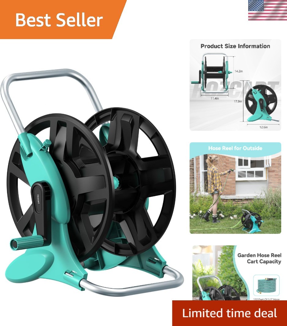 Versatile Portable Hose Reel for Outside – Up to 100ft of 5/8″ Hose Capacity
