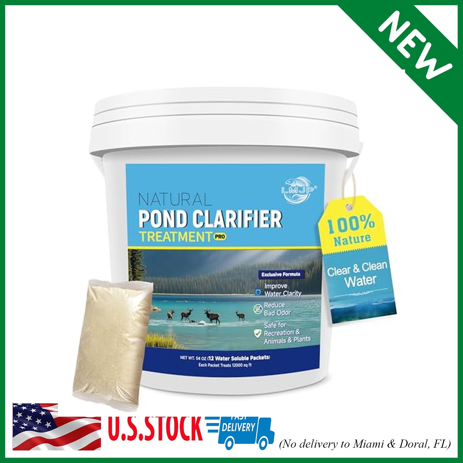 Pond Clarifier Treatment 12 Packets Natural Enzymes for Water Clarity 144K ft²