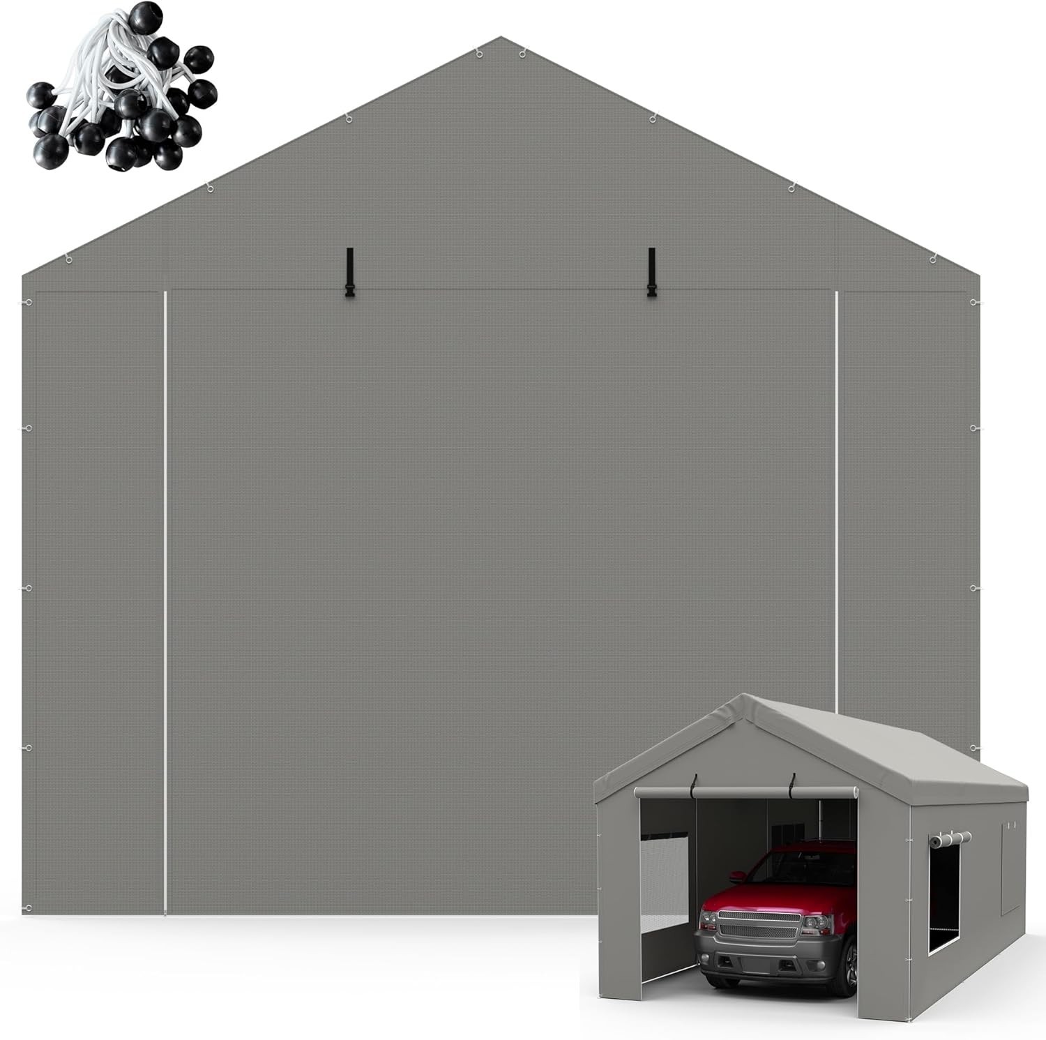10×20 FT Waterproof Carport Canopy with Zipper Door – UV Protected, Grey