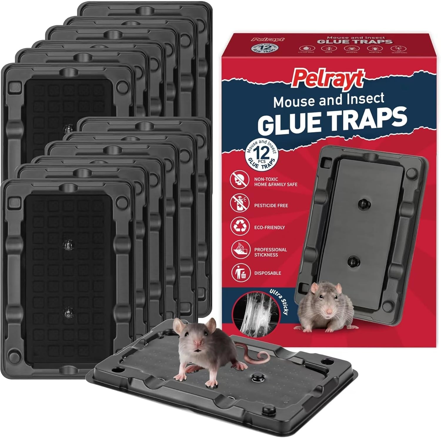 Mouse & Insect Traps 12 Pack, Heavier Sticky Traps with Non-Toxic Glue for Mice