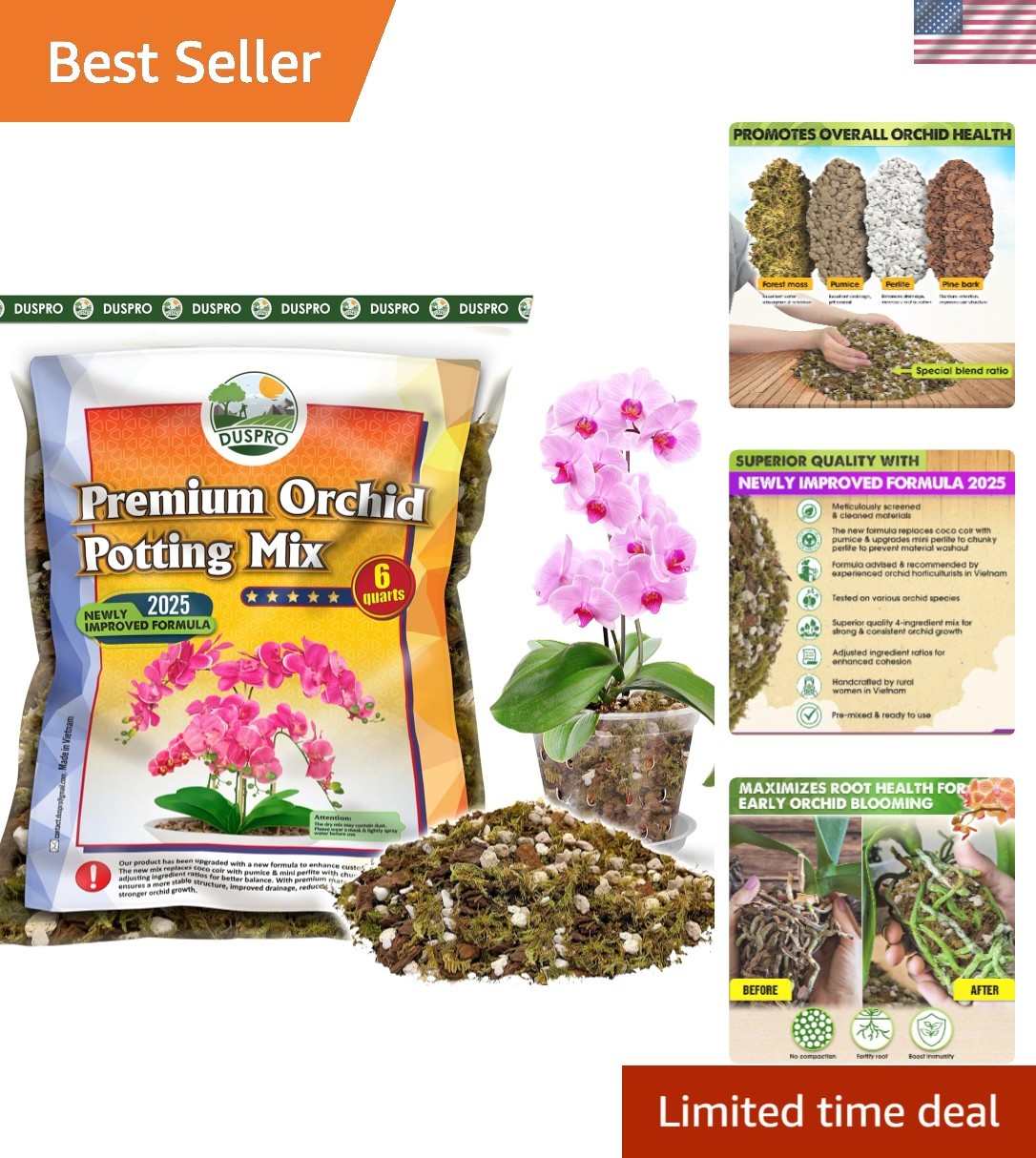 Ready-to-Use Orchid Soil Mix with Pumice & Perlite – Perfect for Repotting – 6QT