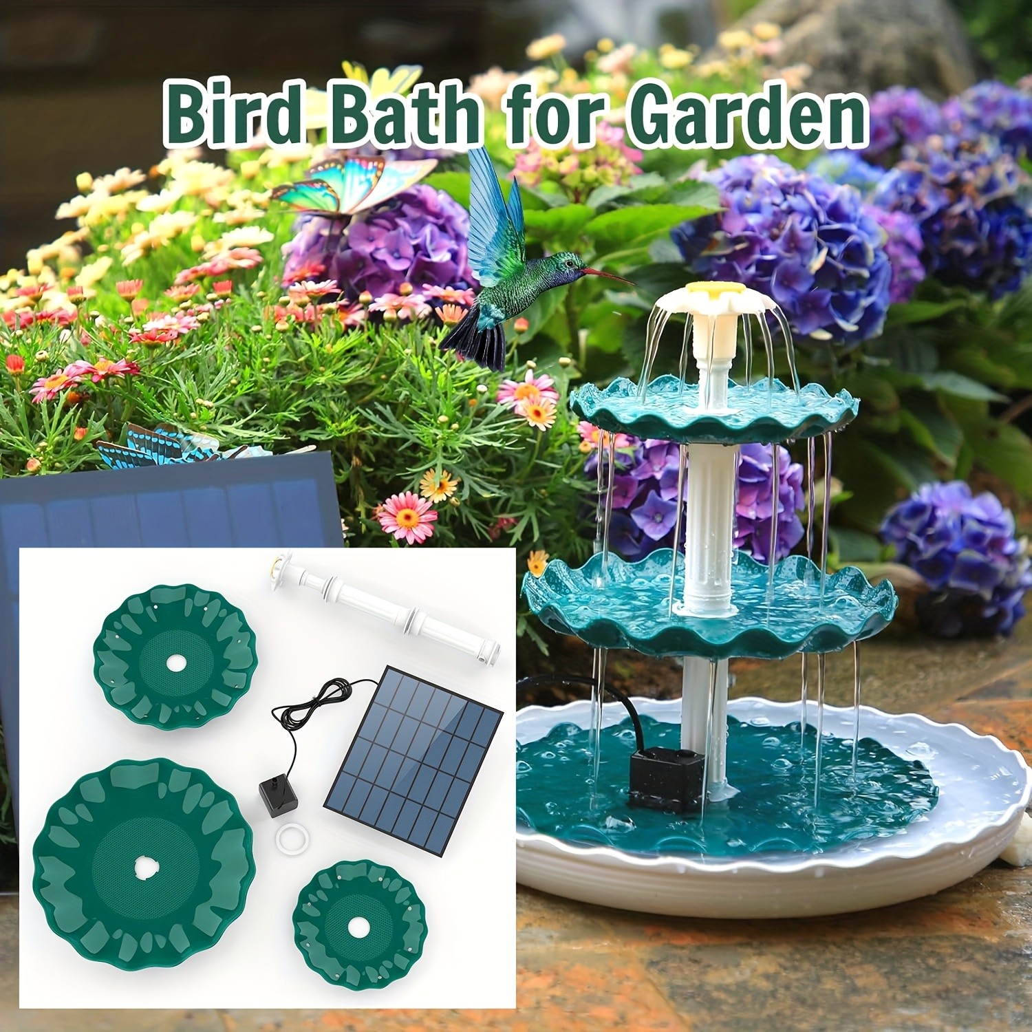 3.5W Bird Bath Solar Pump With 3 Tiered,Solar Fountain Outdoor DIY Decor Garden