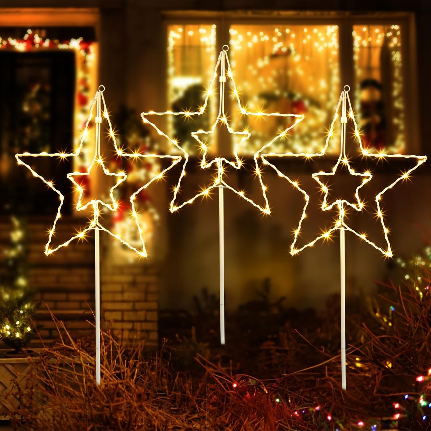 3PCS Christmas Pathway Star Lights with 8 Modes Waterproof Solar Energy Lights