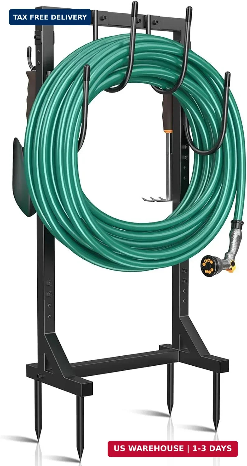 Winpull Garden Hose Holder, Metal Freestanding Hose Stand with 4 Spikes, Holds u