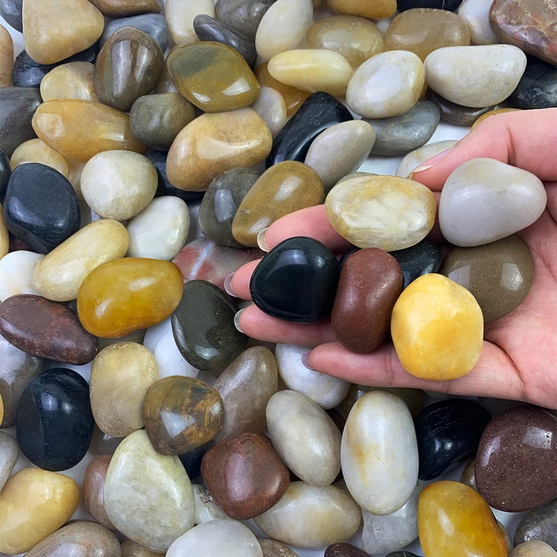 2 Lbs Pebbles for Plants, 1-2 Inch Polished River Rocks for Plants Indoor Aquari