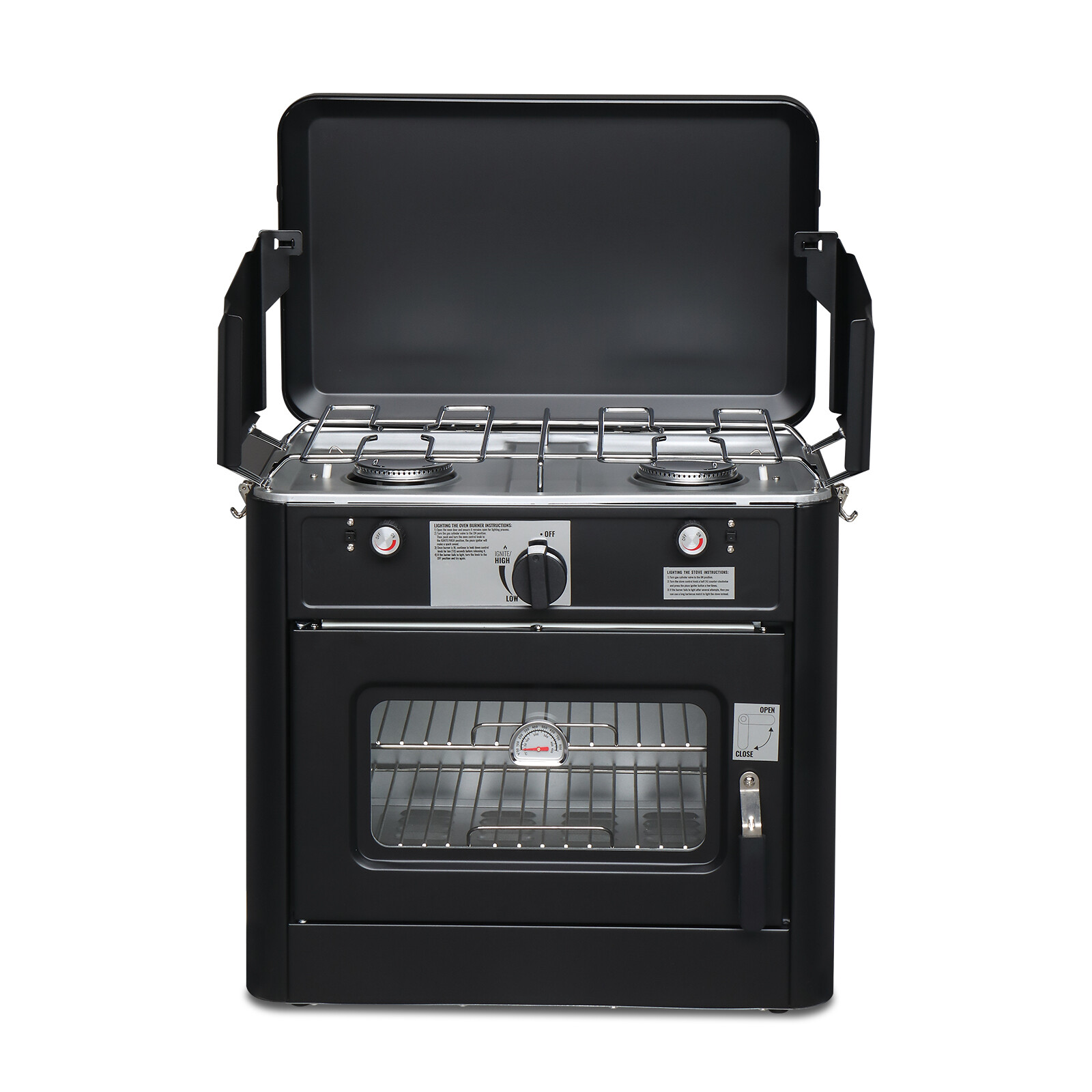 2-in-1 Portable Outdoor Camping 2 Burner Stove Propane Oven with Piezo Lgniter