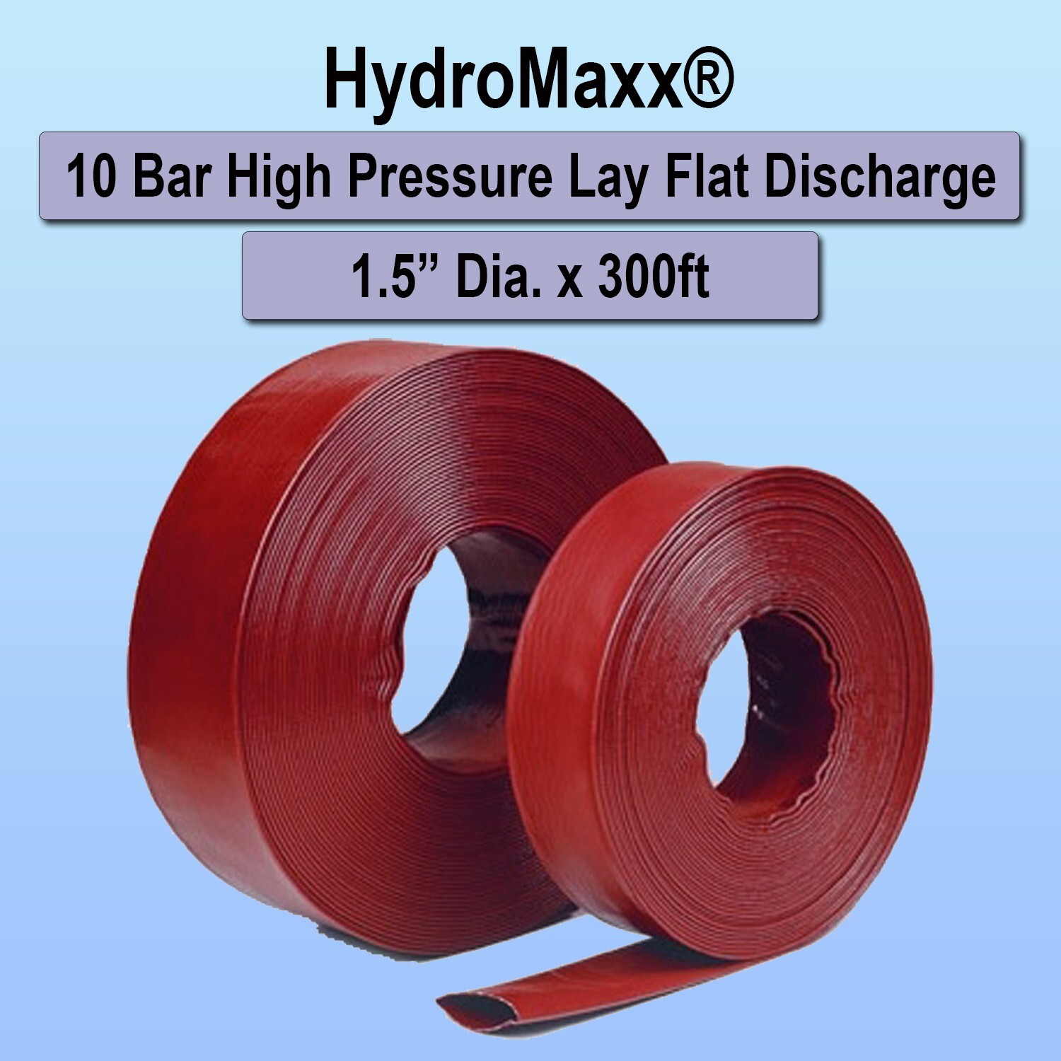 1.5″ x 300′ – High Pressure – Heavy Duty PVC Lay Flat Discharge Hose