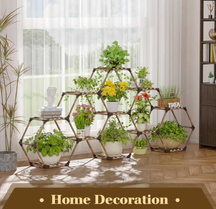 Soporte Hexagonal Grande para Plantas 11 Niveles Madera Interior y Exterior