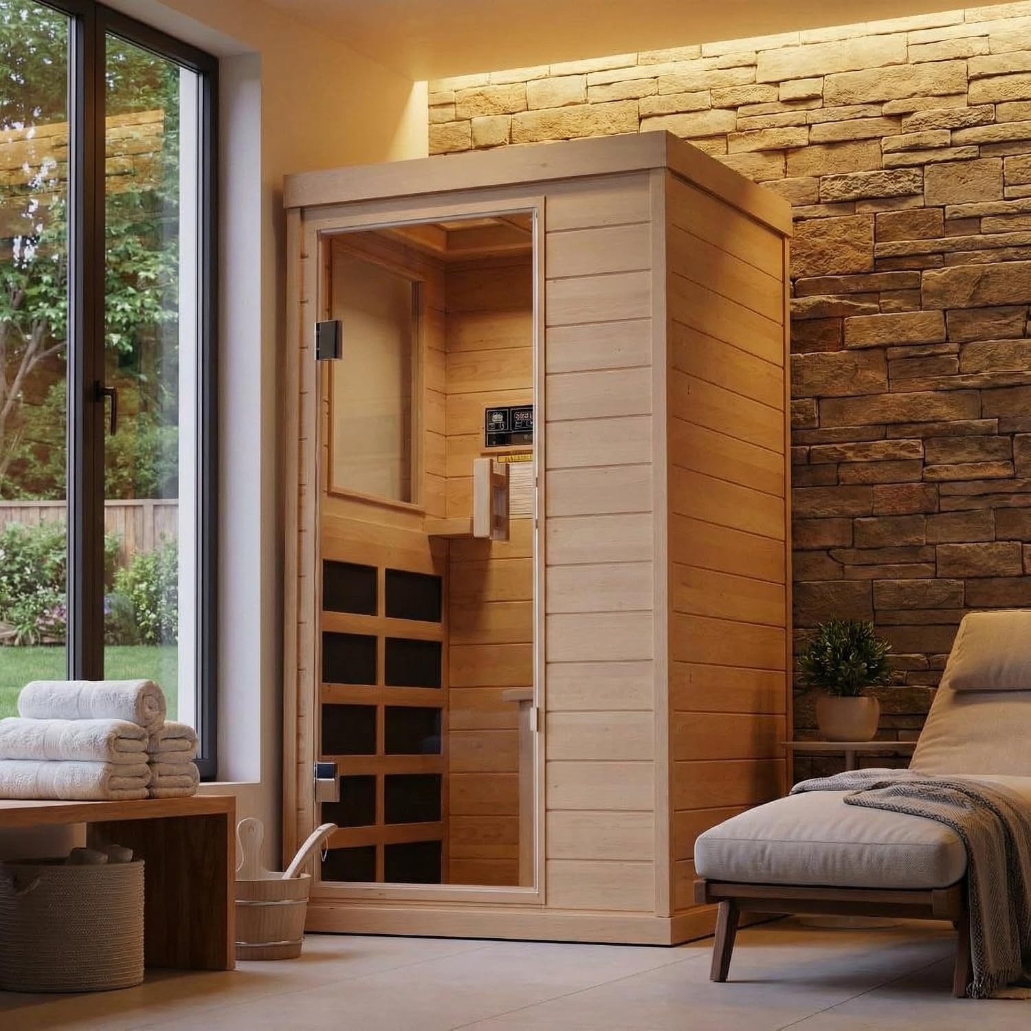 Far Infrared Sauna 1-2 Person Low EMF Hemlock Wood 1200W Carbon Bluetooth