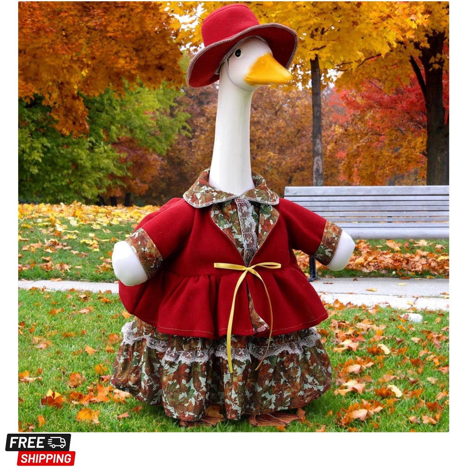 Fall Porch Goose Outfit Autumn Maple Goose Clothes for 23 Inch Cement or Plas…