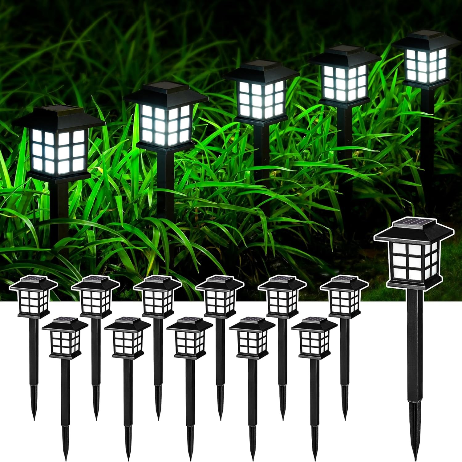 12 Pack Solar Pathway Lights Outdoor Waterproof Landscape LED Garden Yard Lamps