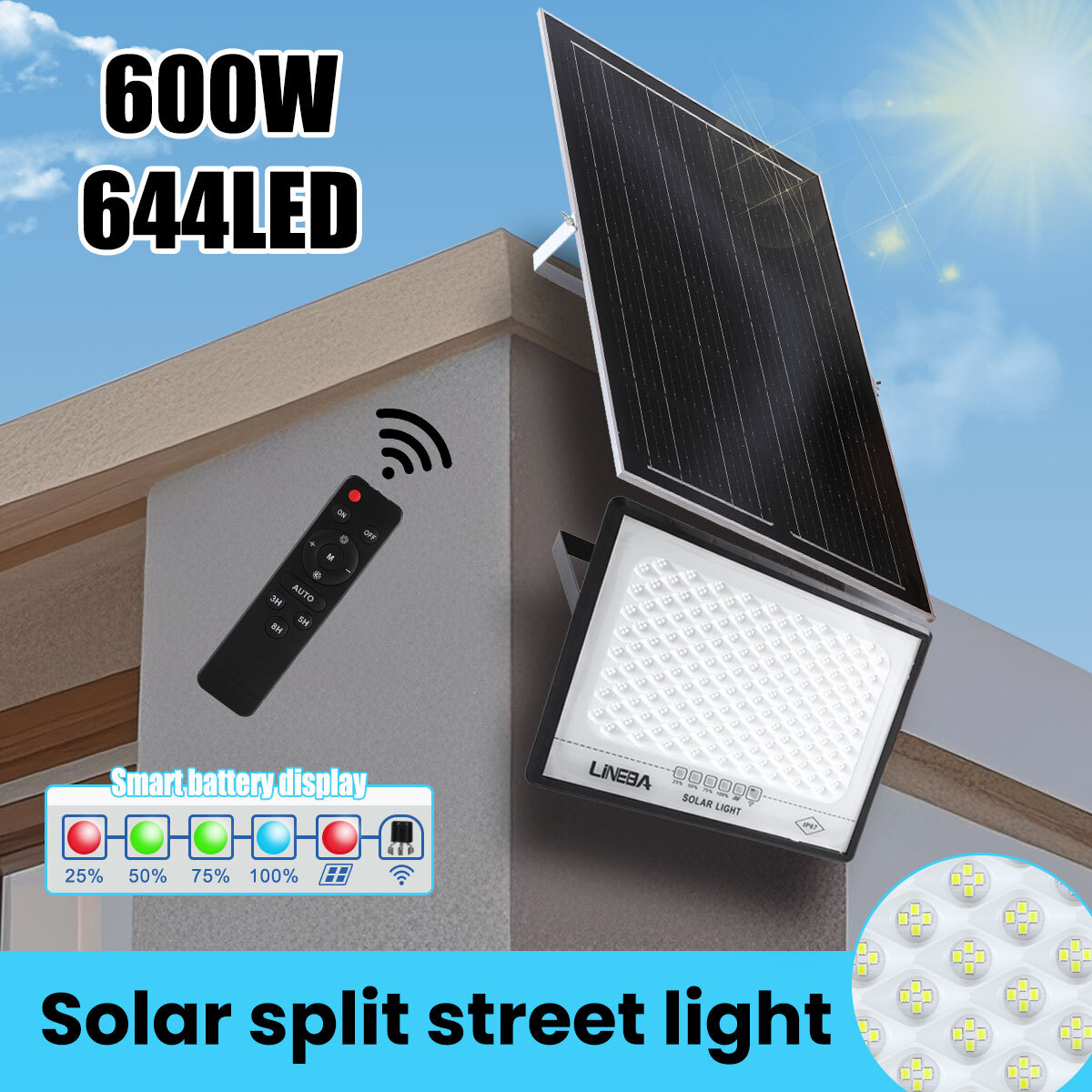 Super Bright Commercial Solar Street Light FloodLight Dusk to Dawn Remote Lamp