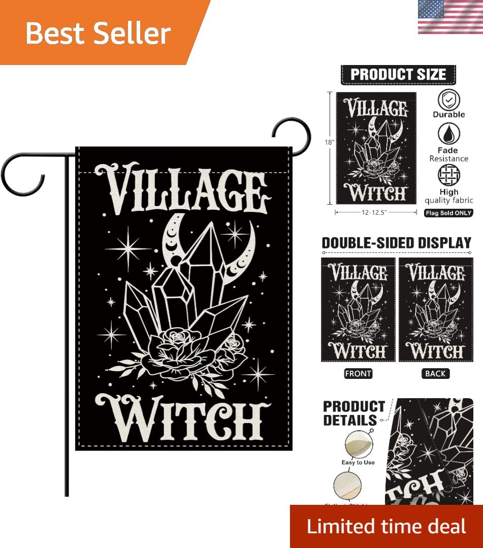 Village Witch Crystal Garden Flag – Double Sided 12×18 for All Seasons