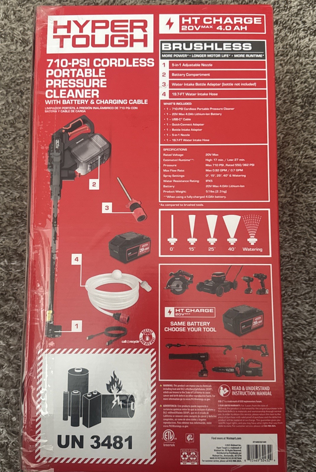 Hyper Tough 710 PSI 20V Brushless Cordless Porta Pressure Cleaner W/ 2nd Battery