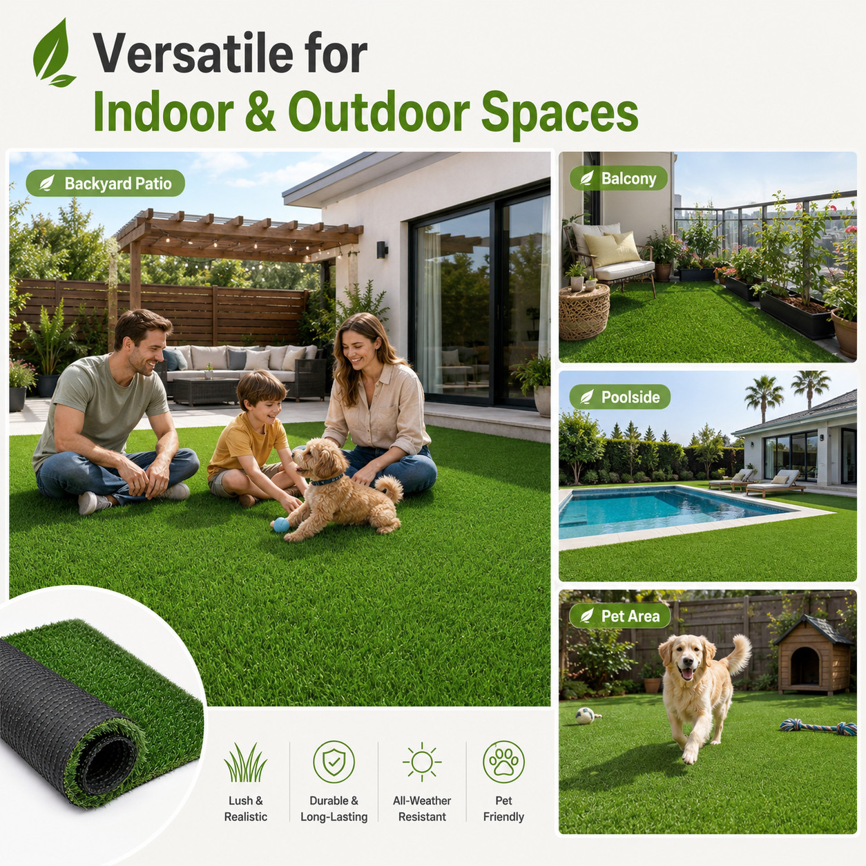 Multiple sizes Artificial Grass Turf,0.4/0.8″ high Indoor/Outdoor Fake Lawn Mat