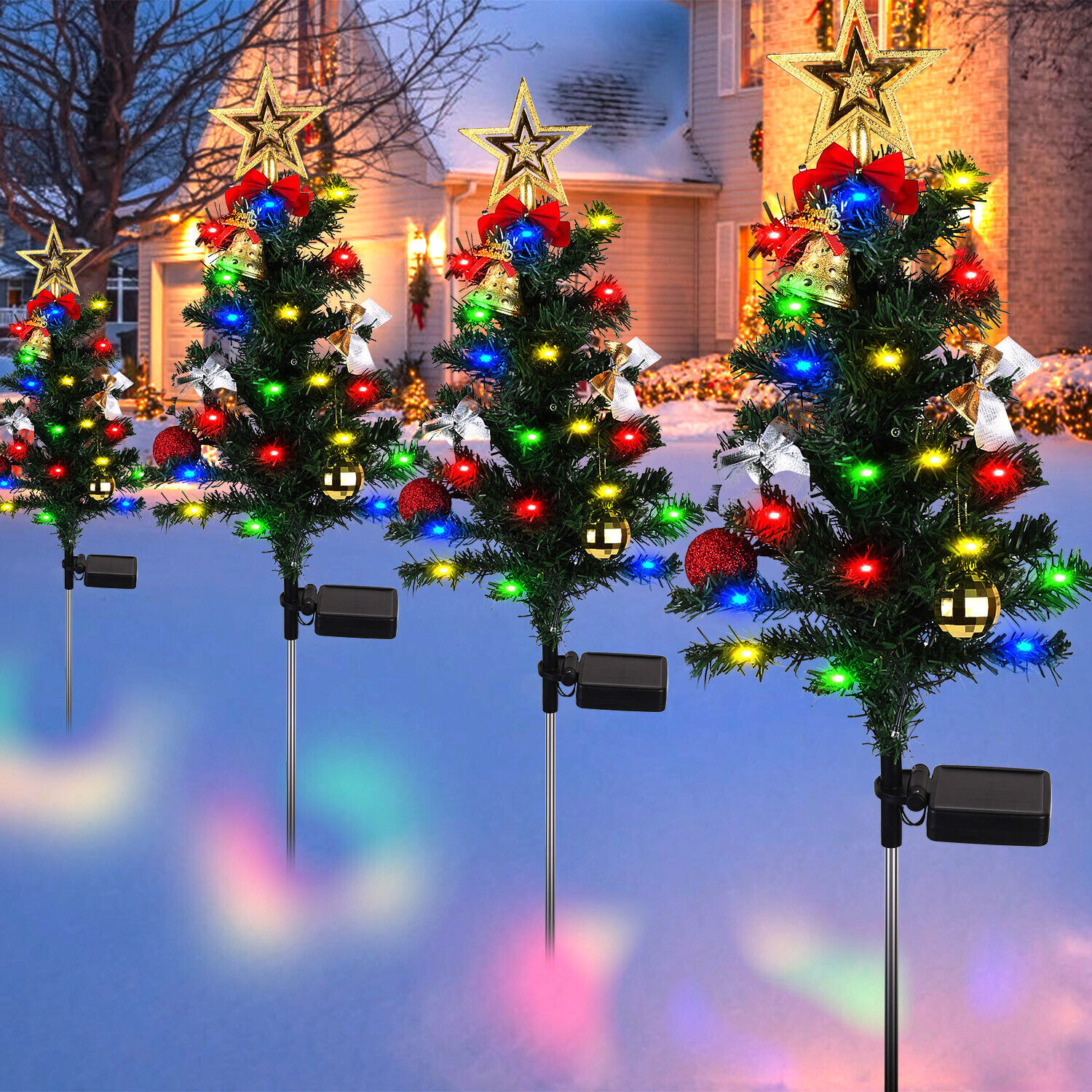 1PC Solar Christmas Tree Stake Lights Waterproof Outdoor Xmas Tree Light Decor