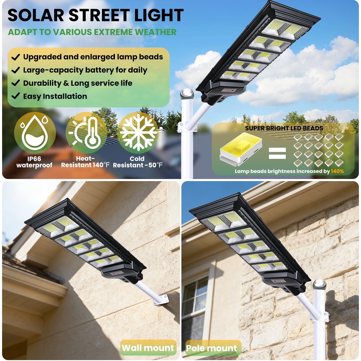 990000000LM Commercial 5000W LED Solar Street Light Dusk to Dawn Road Lamp+Pole