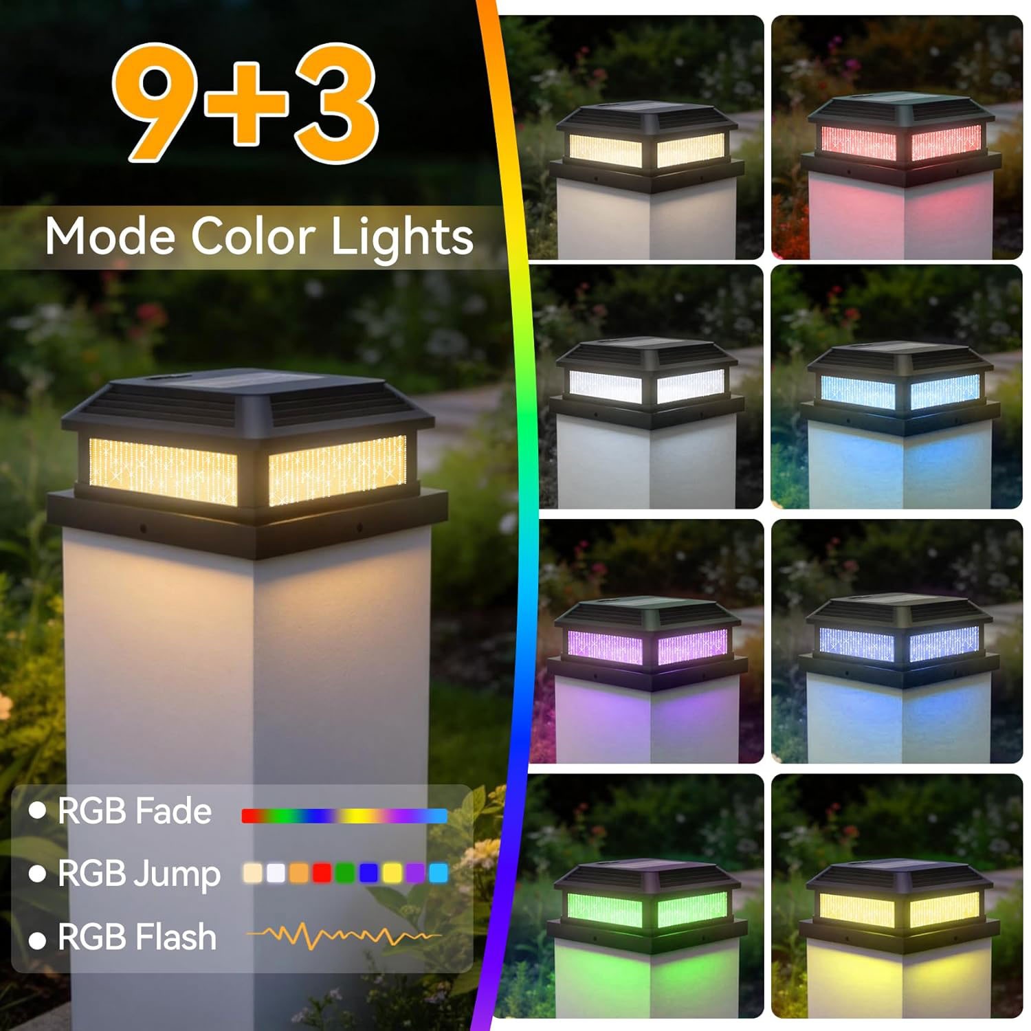 4×4″ Solar Post Cap Lights Outdoor w/ Remote 12 Modes RGB Garden Fence Deck Lamp