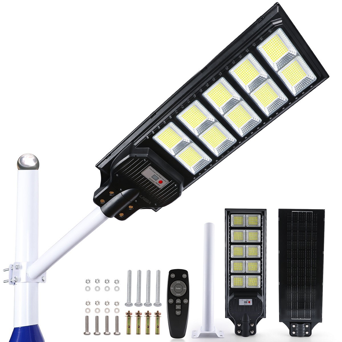 990000000LM Commercial 5000W LED Solar Street Light Dusk to Dawn Road Lamp+Pole