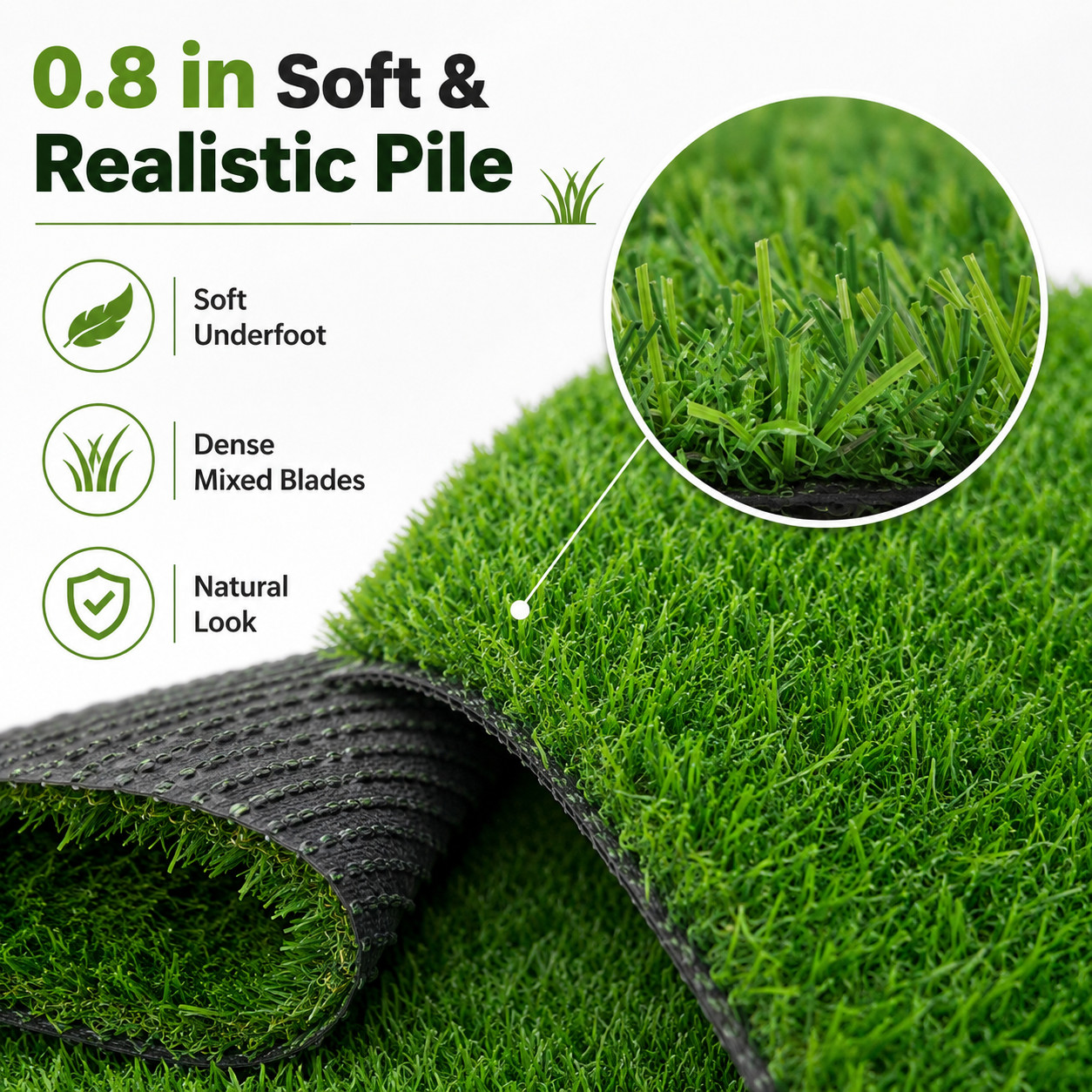 Multiple sizes Artificial Grass Turf,0.4/0.8″ high Indoor/Outdoor Fake Lawn Mat