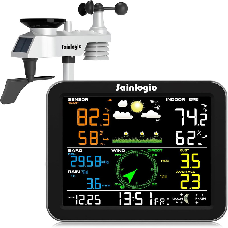 Sainlogic Weather Station Wireless Indoor Outdoor Weather Station Rain Gauge
