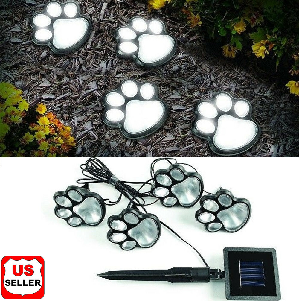 4 Solar Paw Print Lights Dog Path LED Cute Lawn Garden Patio Yard Decor Walkway