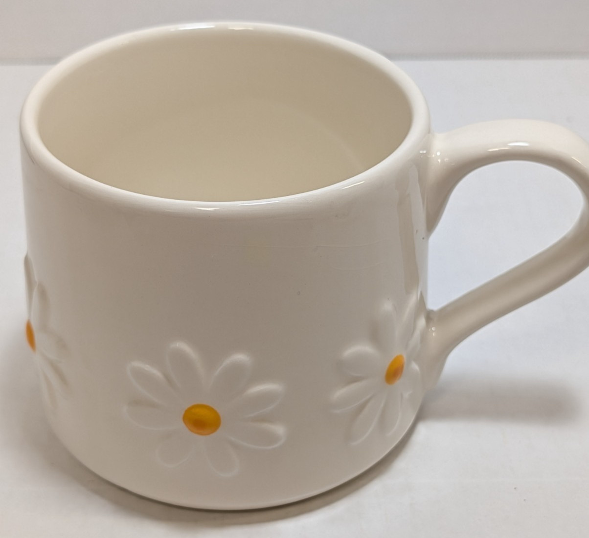 Ceramic White Kala Daisy Embossed Planter Pot Mug Design Raised Relief 4.25 in
