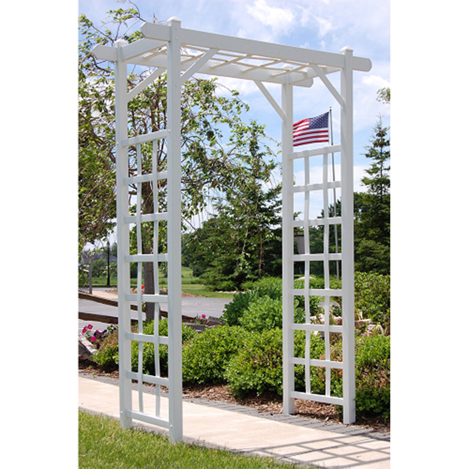 Dura-Trel Elmwood Arbor 57″ x 84″ PVC Outdoor Garden Arch Lattice Trellis, White
