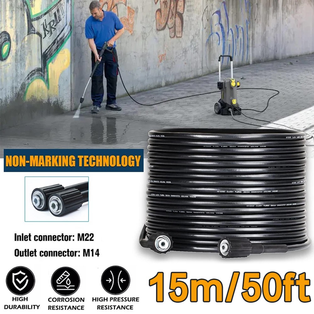 15M/50FT High Pressure Washer Hose 5800PSI M22-14mm Power Washer Extension Hose