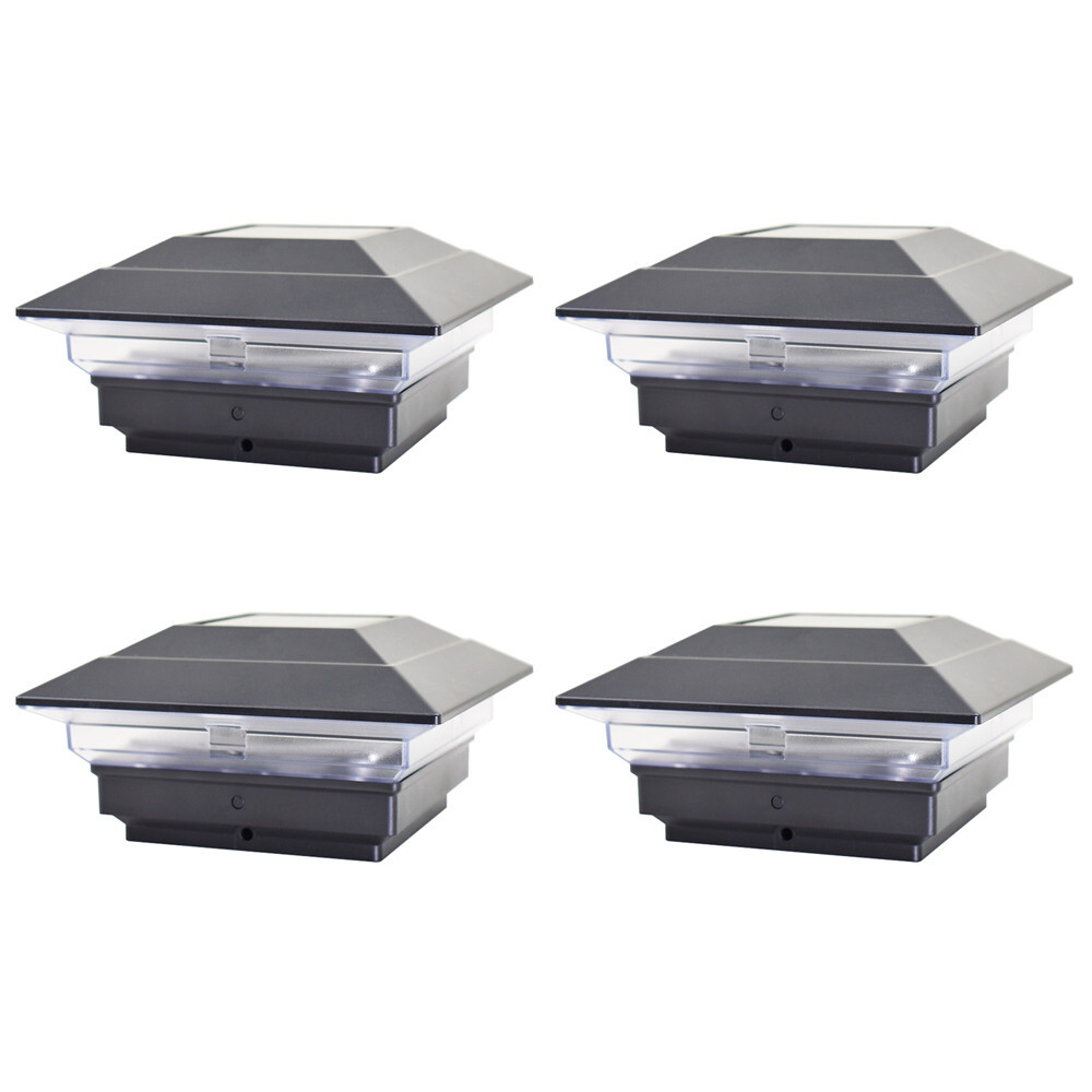 4 Black Bronze Brown Copper White 4×4 Solar Post Lights Cap Deck Fence Outdoor