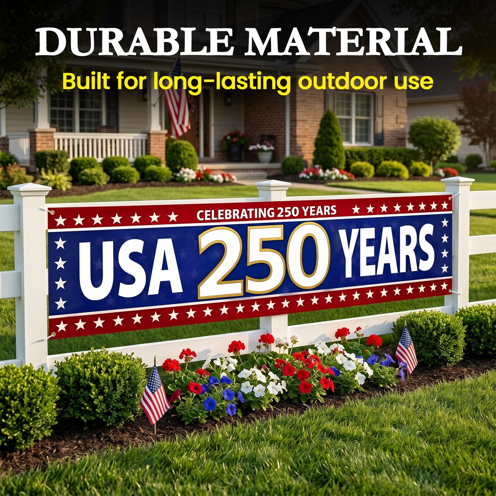 USA 250th Anniversary Banner 2×10 ft – Large Celebrating 250 Years Fence Bann…