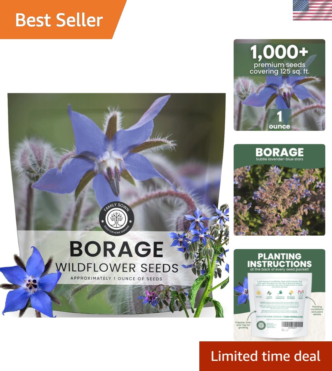 Borage – 1,000 Seeds for Planting – 2026 Season – 1 Ounce Pouch