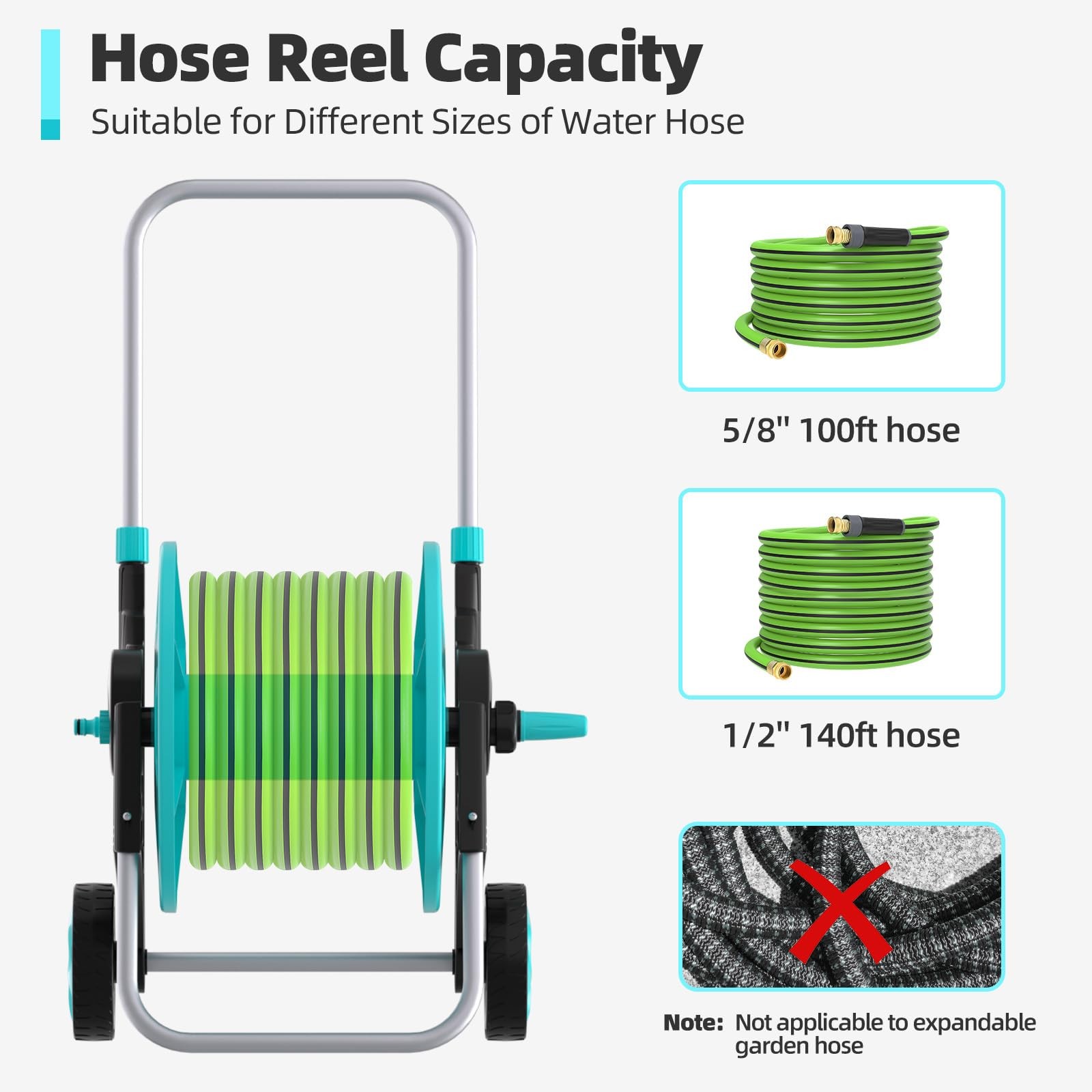 Garden Hose Reel for Outside,Hold Up to 100 ft of 5/8’’ Hose,Portable Hose Re…