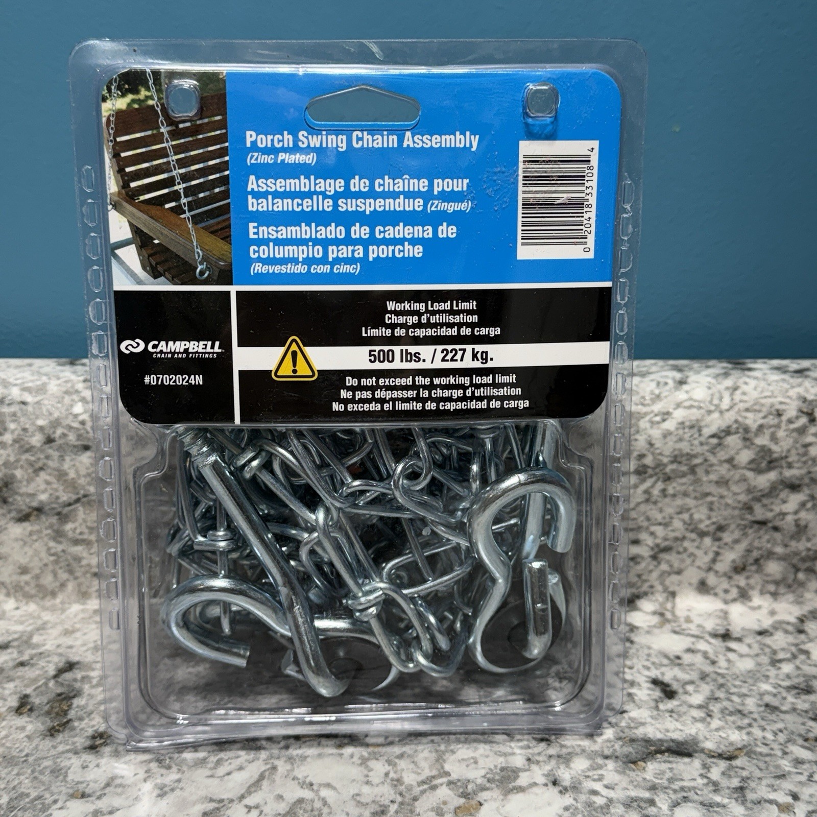 Porch Swing Hanging Chain Kit Assembly Ceiling Hooks 500 LB Max Load