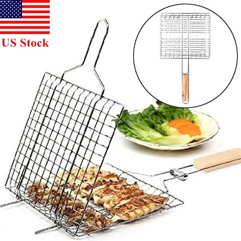 Fish Grill Basket Fish Basket for Grilling Easy Flip Stainless Steel BBQ USA